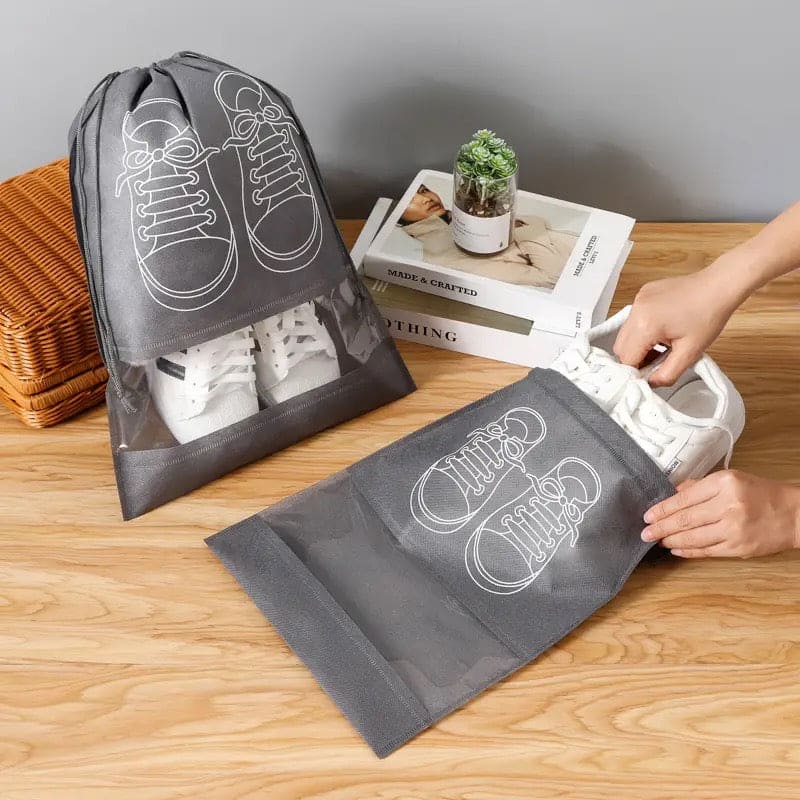 Set Of 5 Travel Shoe Pouch, Grey Non Woven Fabric Dustproof Drawstring Bag, Breathable Storage Pouch With Visual Window, Portable Shoe Organizer Drawstring Bag Set Of 5 Travel Shoe Pouch, Grey Non Woven Fabric Dustproof Drawstring Bag, Breathable Storage Pouch With Visual Window, Portable Shoe Organizer Drawstring Bag